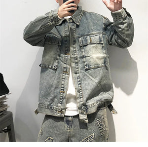 Tied Die Lapel Button Up Jean Jacket ,  - Streetwear Pants - Slick Street