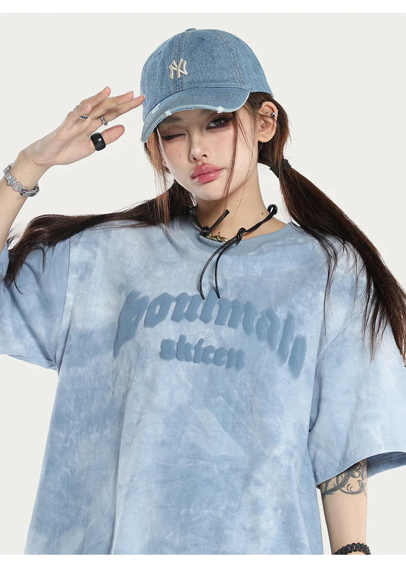 Soulmate Tie Die O-Neck Loose T-Shirt , - Streetwear T-Shirts - Slick Street