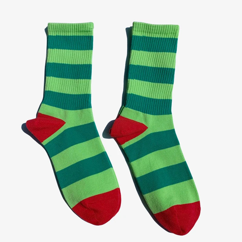Funky Dunky Hipster Striped Socks Green, One Size - Streetwear Socks - Slick Street