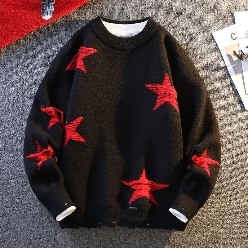 Pentagram Star Shaped Knitted Sweater Black, XS - Streetwear Sweater - Slick Street
