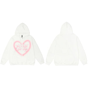 Bunny Lover Graffiti Heart Shape Hoodie White, XS - Streetwear Hoodie - Slick Street