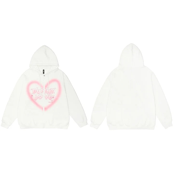 Bunny Lover Graffiti Heart Shape Hoodie White, XS - Streetwear Hoodie - Slick Street
