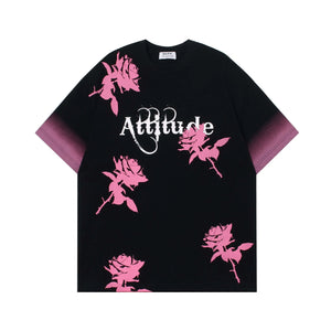 Pink Rose Attitude Graphic T-Shirt , - Streetwear T-Shirts - Slick Street