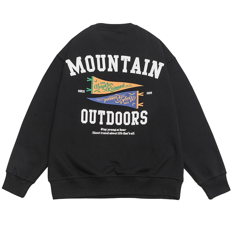 Adventure Mountain Outdoor Pullover Sweatshirt Black, XS - Streetwear - Slick Street