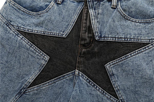 Star Denim Shorts , - Streetwear Shorts - Slick Street