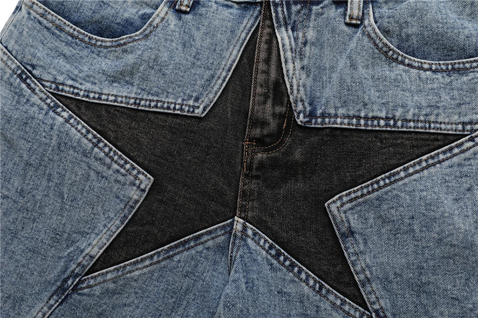 Star Denim Shorts , - Streetwear Shorts - Slick Street
