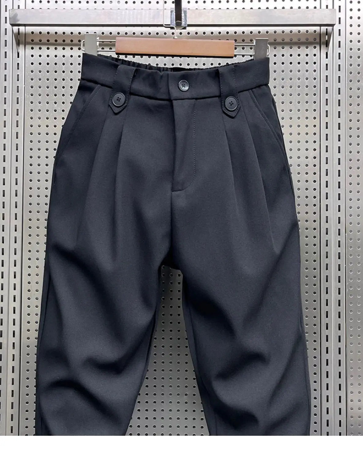 Wrinkled High Waist Button-Up Pants , - Streetwear Pants - Slick Street