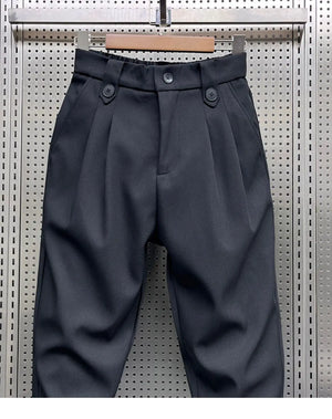 Wrinkled High Waist Button-Up Pants , - Streetwear Pants - Slick Street