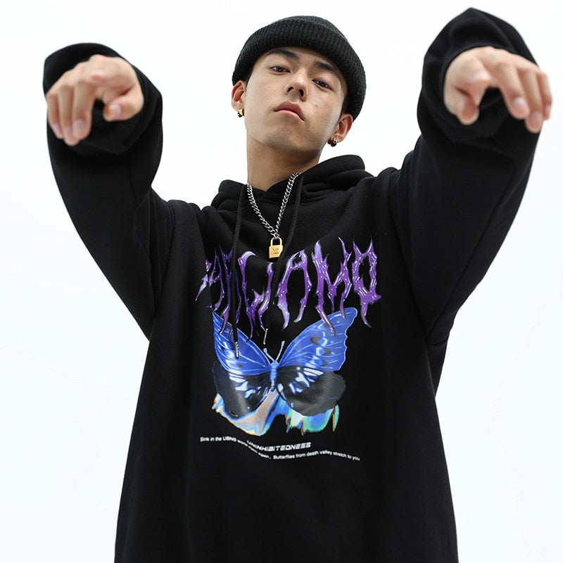 Blue Morpho Butterfly Pullover Hoodie ,  - Streetwear Hoodie - Slick Street