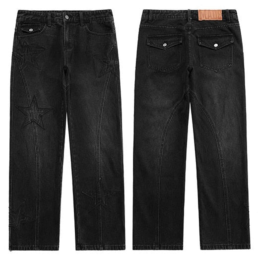 【COLOR iN ID】needlework star pants Stars Embroidery Denim Pants – Slick Street
