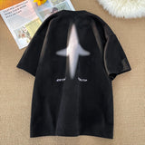 Letter R Foaming Embroidery Loose T-Shirt Black, XS - Streetwear T-Shirts - Slick Street