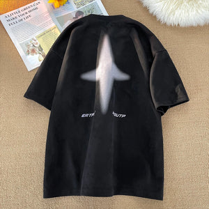 Letter R Foaming Embroidery Loose T-Shirt Black, XS - Streetwear T-Shirts - Slick Street