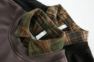 SP Two Pieces Plaid Pullover Sweatshirt , - Streetwear Sweatshirts - Slick Street