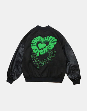 Change From Us Two Shaded Heart Shape Varsity Jacket ,  - Streetwear Jacket - Slick Street