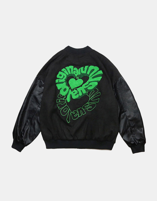Change From Us Two Shaded Heart Shape Varsity Jacket ,  - Streetwear Jacket - Slick Street