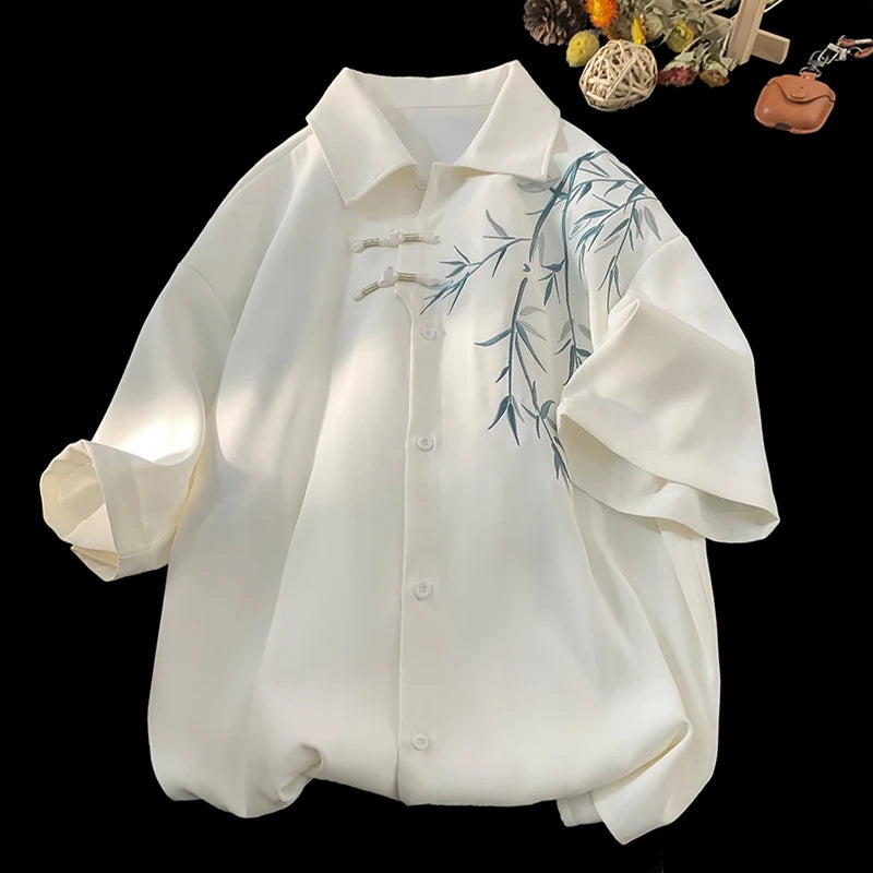 Floral Leaves Short Sleeve Shirt White, XS - Streetwear T-Shirt - Slick Street