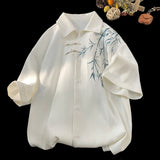 Floral Leaves Short Sleeve Shirt White, XS - Streetwear T-Shirts - Slick Street