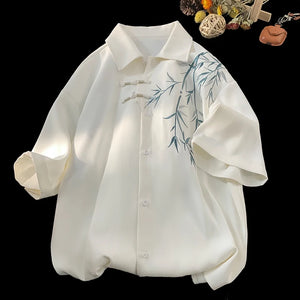 Floral Leaves Short Sleeve Shirt White, XS - Streetwear T-Shirts - Slick Street