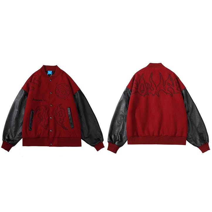 AESUAPRE Variant Symbol Button Up Jacket Red, M - Streetwear Jacket - Slick Street
