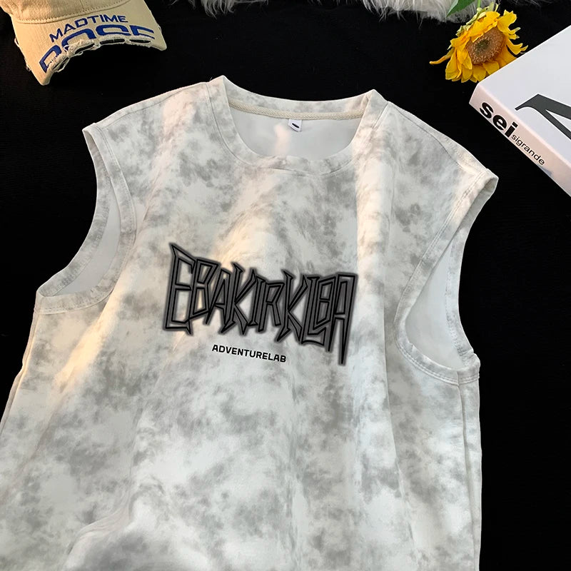 EBAK Tie-dye Sleeveless T-Shirt White, XS - Streetwear T-Shirt - Slick Street