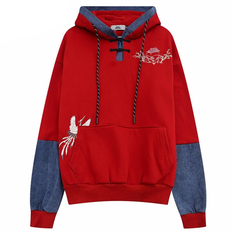 Japanese Minka Crane Bridge Patchwork Hoodie ,  - Streetwear Hoodie - Slick Street