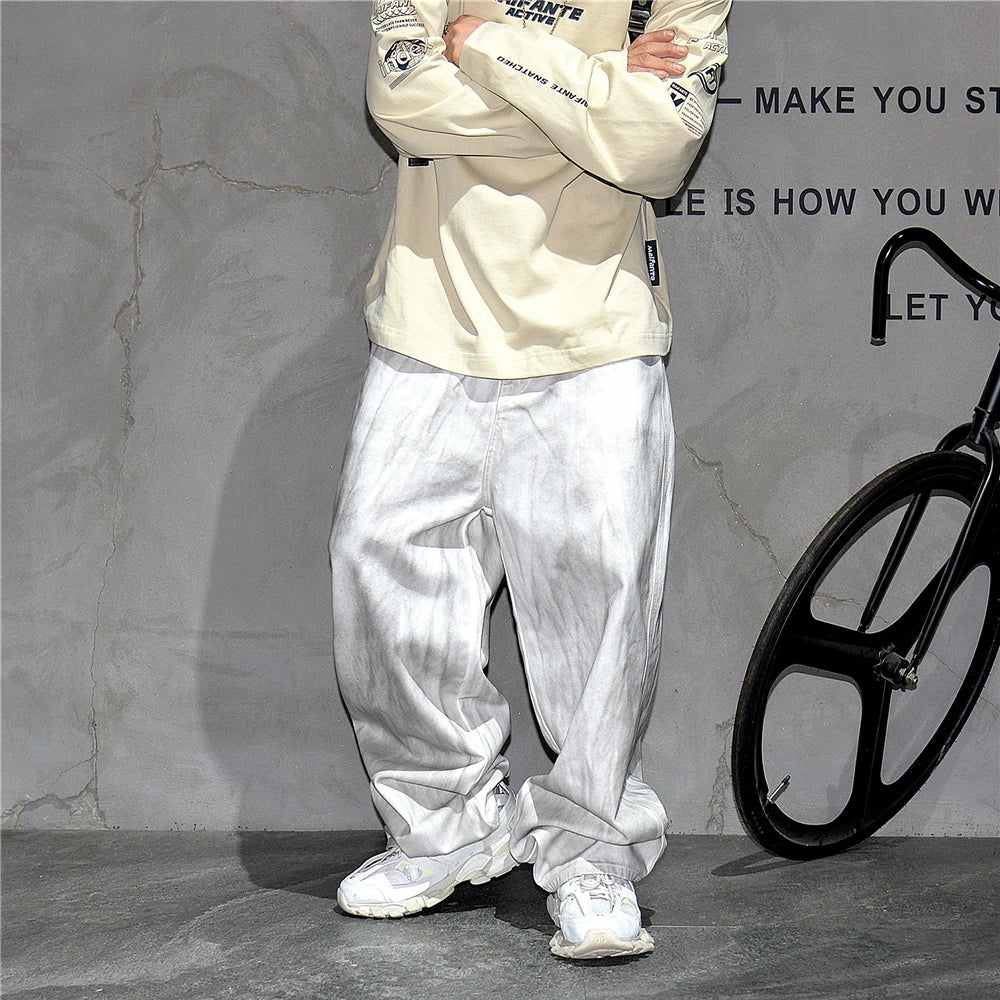 Distressed Dirty White Baggy Pants , - Streetwear Pants - Slick Street