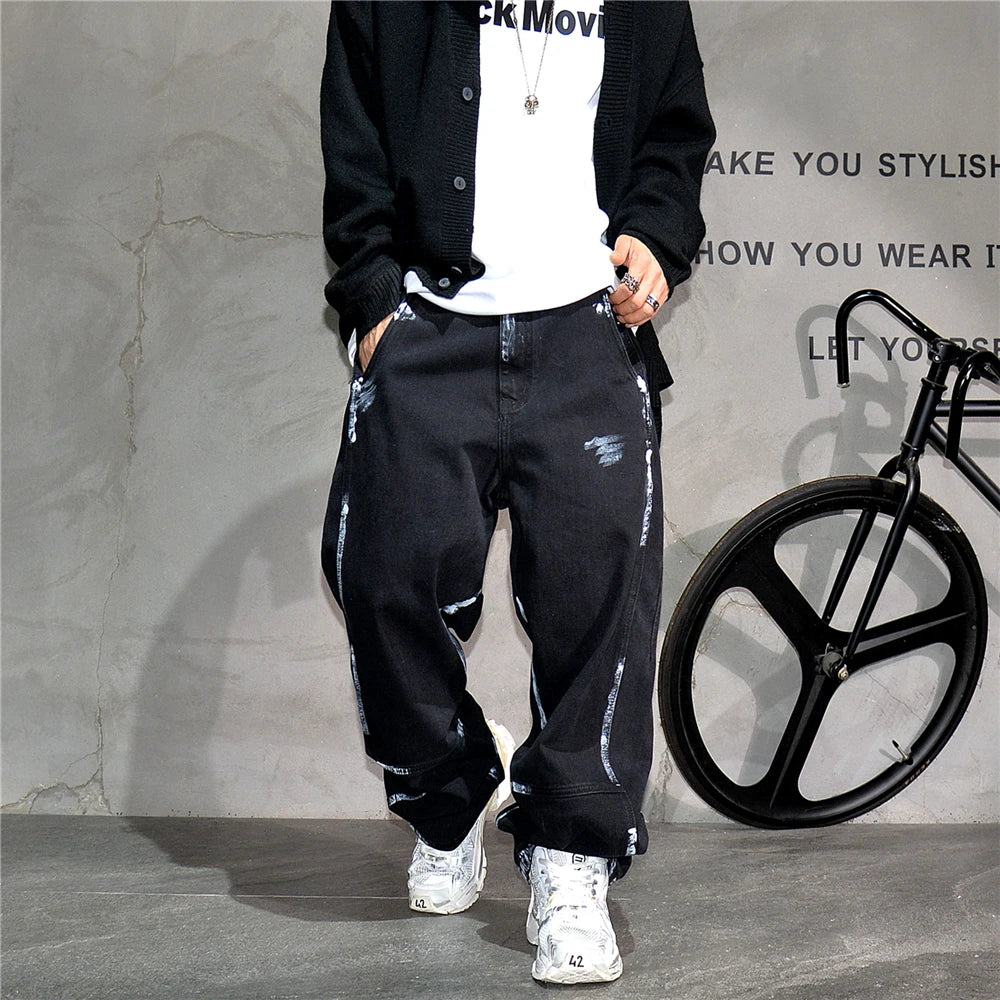 Ebony Black Splash Paint Style Pants , - Streetwear Pants - Slick Street