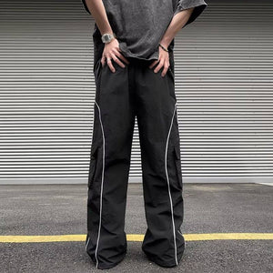 StripeLine- Baggy Black Cargo Pants ,  - Streetwear Cargo Pants - Slick Street