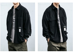 Corduroy Waffle Plaid Semi Collar Overshirt ,  - Streetwear Tops - Slick Street