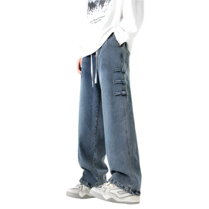 Straight Legs Side Coil Button Pants , - Streetwear Jeans - Slick Street