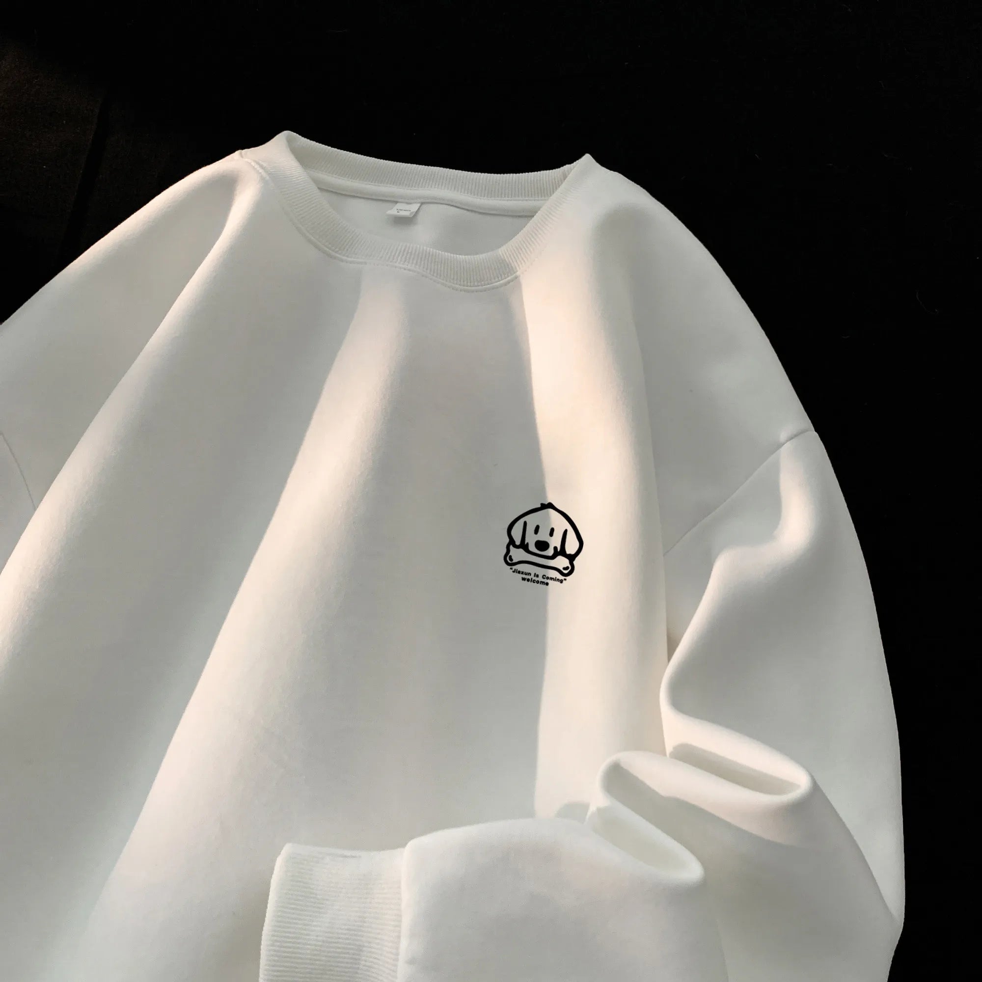 Cute Dog Graphic Waffle Fabric Sweater White, XXS - Streetwear Sweater - Slick Street