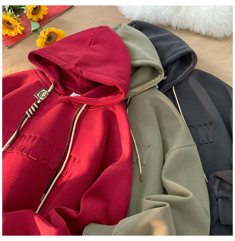 Drawstring Wednesday Embossed Letters Hoodie ,  - Streetwear Hoodie - Slick Street