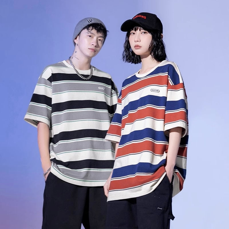 BEAUTE-OUS Varied Color Stripe T-Shirt ,  - Streetwear T-Shirt - Slick Street