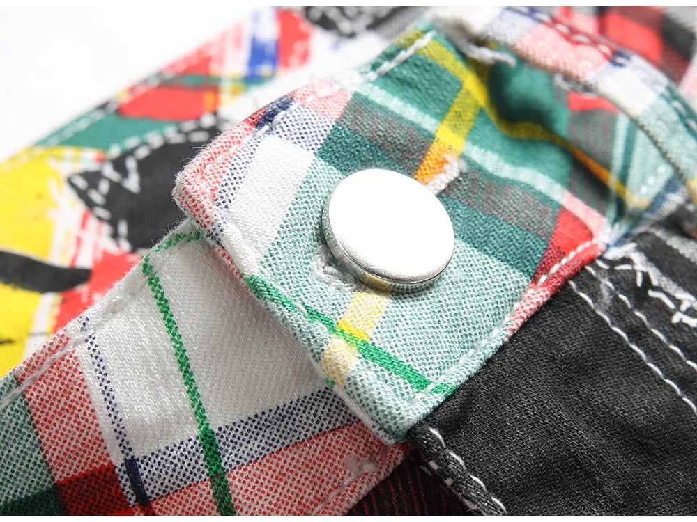 Plaid Digital Multi Patches Pants , - Streetwear Pants - Slick Street