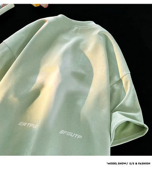 Letter R Foaming Embroidery Loose T-Shirt , - Streetwear T-Shirts - Slick Street