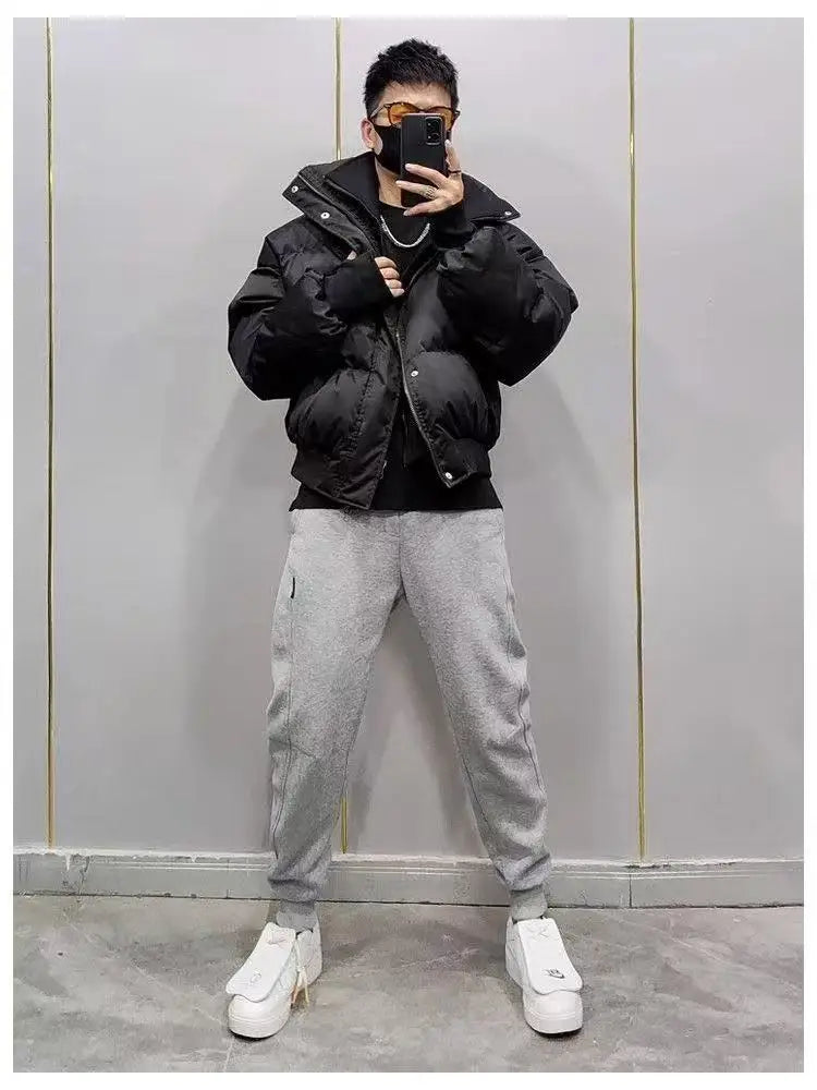 Pitch Black Standing Collar Padded Jacket , - Streetwear Jacket - Slick Street