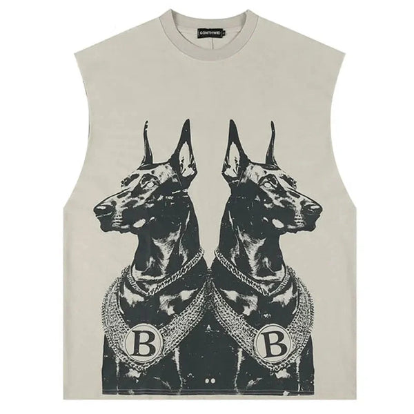 Top Tank Doberman Graphic Sleeveless T-Shirt ,  - Streetwear T-Shirt - Slick Street