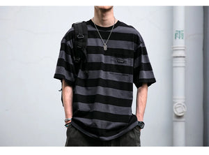 Saturday Striped Cotton T-Shirt , - Streetwear T-Shirts - Slick Street