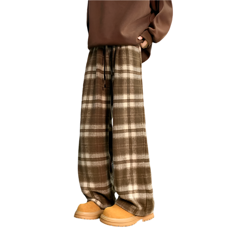 Plaid Baggy Style Elastic Waist Pant , - Streetwear Pant - Slick Street