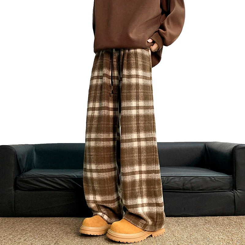 Plaid Baggy Style Elastic Waist Pant , - Streetwear Pant - Slick Street