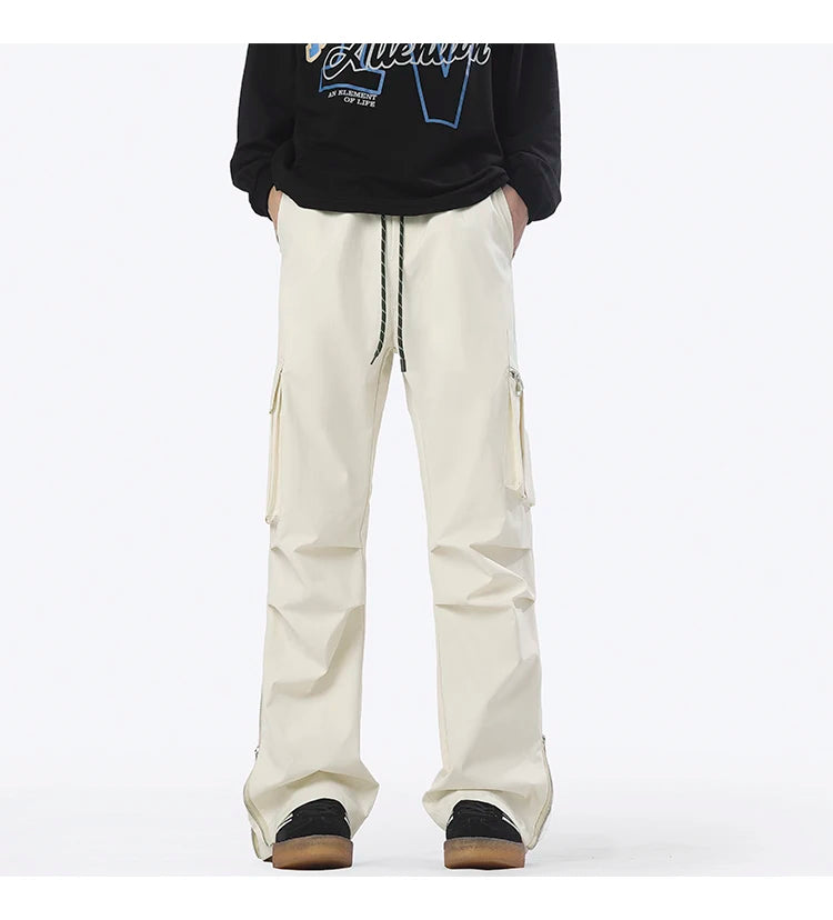 Ankle Length Half Zipper Pants Beige, XS - Streetwear Pants - Slick Street