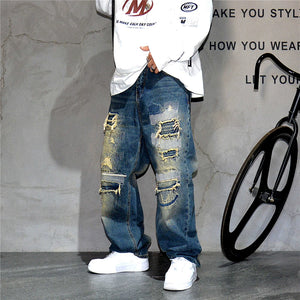 AM26 Ripped Patch Washed Jeans , - Streetwear Jeans - Slick Street