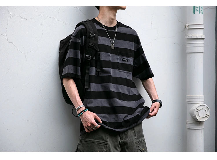 Saturday Striped Cotton T-Shirt , - Streetwear T-Shirt - Slick Street