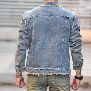 Denim Ripped Button Up Jacket , - Streetwear Jacket - Slick Street
