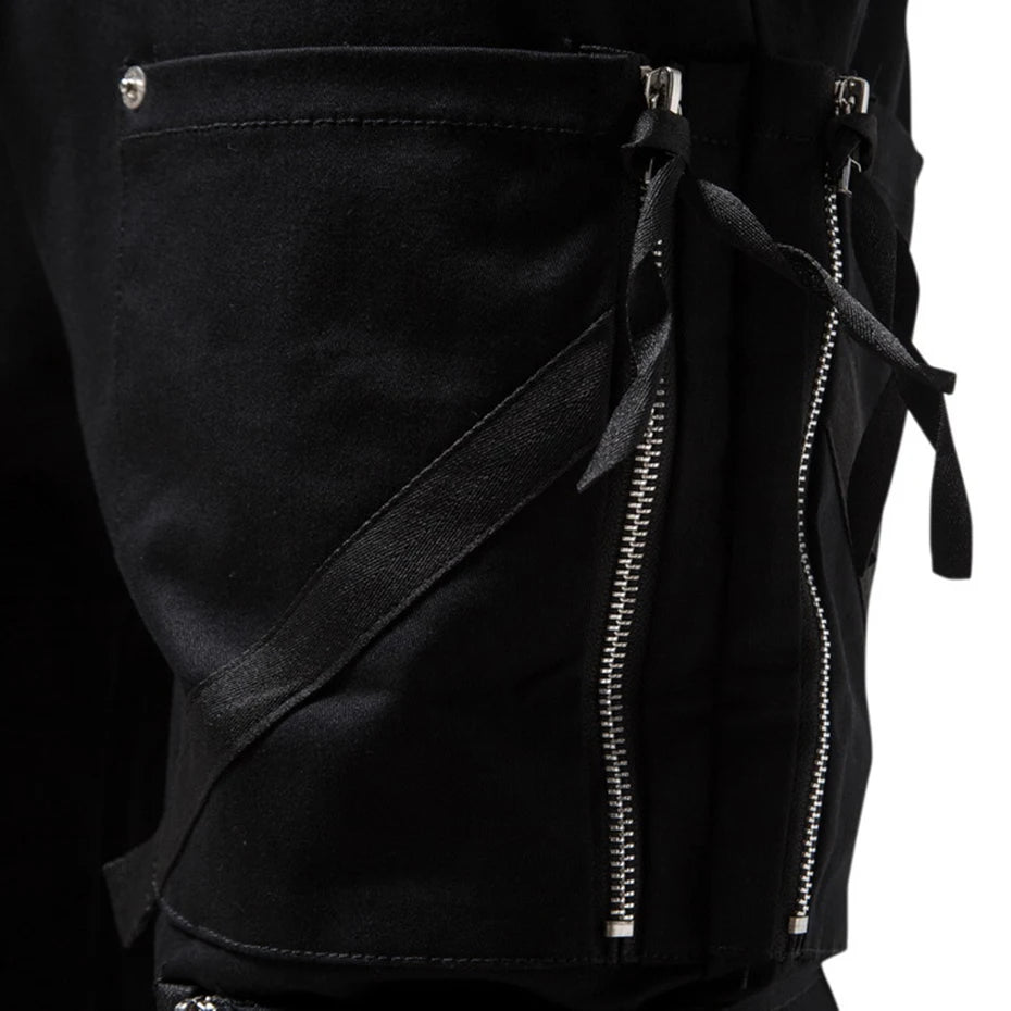 Black Multi Zipper Combat Cargo Pants , - Streetwear Cargo Pants - Slick Street