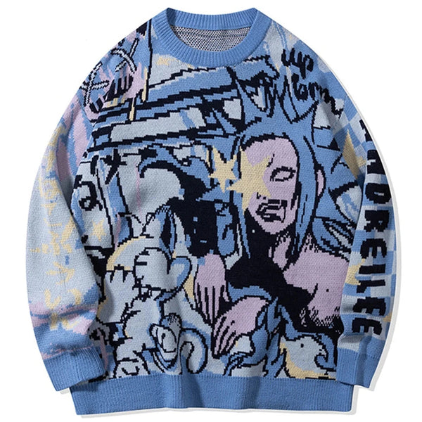 Ocean Cat Knitted Graphic Sweater ,  - Streetwear Sweater - Slick Street