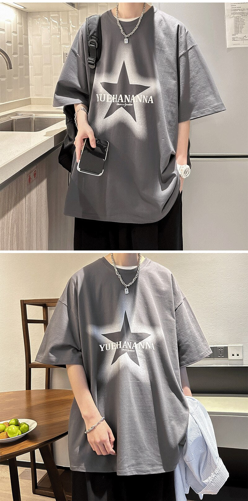 YUEHANANNA Double Shaded Star Graphic T-Shirt , - Streetwear T-Shirts - Slick Street