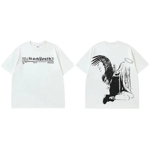 Slash Youth Angel Wings T-Shirt White, S - Streetwear T-Shirt - Slick Street