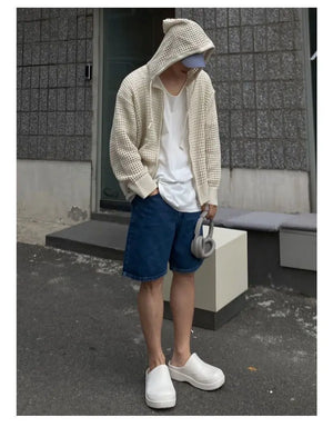 Hollow Knitted Cardigan Long Sleeve Hooded ,  - Streetwear Hoodie - Slick Street