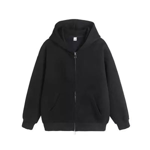 Plain Color Double Zipper Hoodie Black, M - Streetwear Hoodie - Slick Street